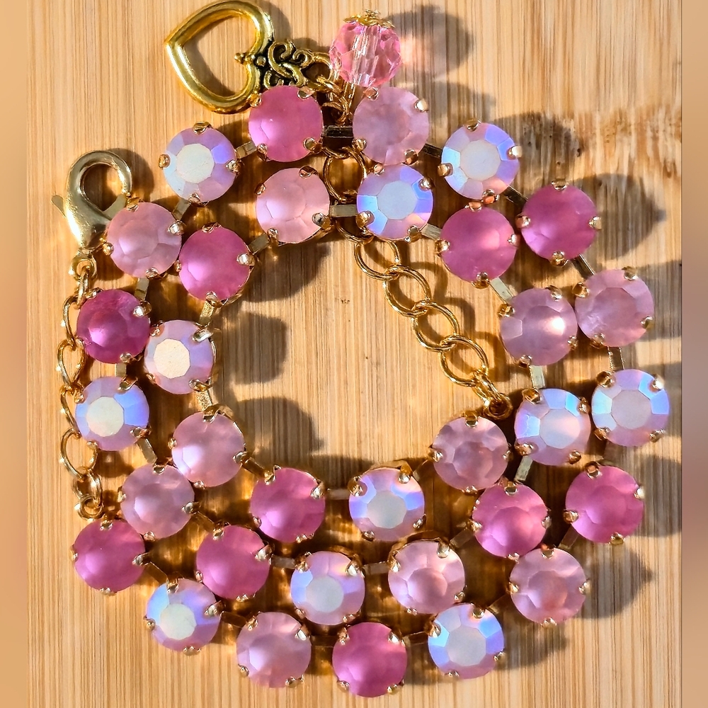 Mystical Pink Frost and Glimmer Crystals in 18K Gold Plated Necklace